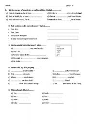 English Worksheet: BINGO test 2