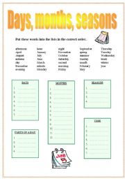 English Worksheet: days, months, seasons