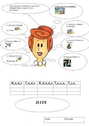 English Worksheet: DAYS-SCHOOL SUBJECTS