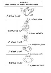 English Worksheet: ANIMALS & COLORS