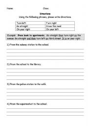 English Worksheet: Giving Directions