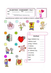 Valentine Vocabulary Match Part - 1