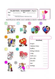 English Worksheet: Valentines Vocabulary Match Part-2