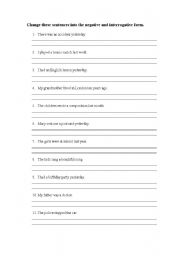 English Worksheet: PAST SIMPLE : NEGATIVE AND INTERROGATIVE