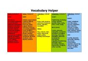 English Worksheet: Vocabulary and grammar helper for creative writing