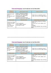 English Worksheet: Common Classroom language