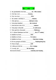 English Worksheet: prepositions of time