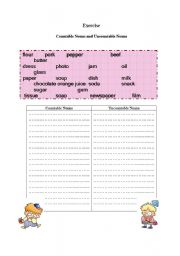 English Worksheet: Countable or Uncount Nouns