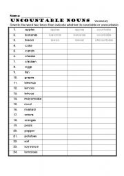 English Worksheet: countable and uncountable noun (food) spelling worksheet
