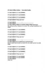 English Worksheet: If I had a million dollars - Second Conditional song