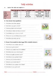 English Worksheet: Daily activities - questions