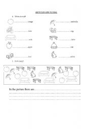 English Worksheet: articles and plural