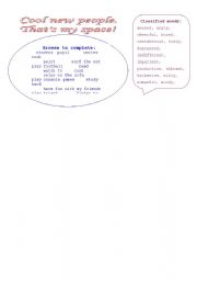English Worksheet: cool people - thats my space!