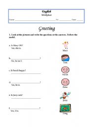 English worksheet: Greetings