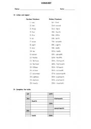 English Worksheet: Ordinal numbers