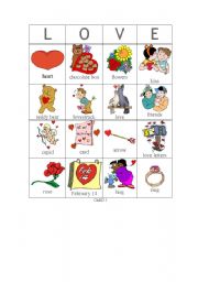 English Worksheet: Valentine bingo card 1