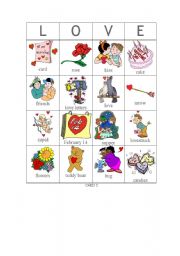 English Worksheet: Valentine bingo - Card 2
