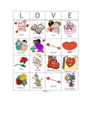English Worksheet: Valentine bingo - Card 3