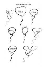 English worksheet: color the balloons