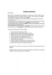 English Worksheet: reading comprehension King Arthur