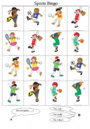 English Worksheet: Sports Bingo