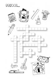 English Worksheet: School Crossword