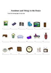 English Worksheet: things anf furniture in the house