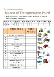English Worksheet: means of transportation hunt