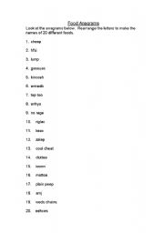 English worksheet: Food Anagrams - Elementary +