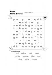 English Worksheet: colors wordsearch