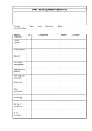 English Worksheet: peer observation format