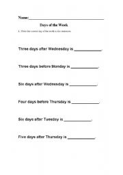 English worksheet: days of the week