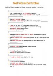 English Worksheet: modals and their functions