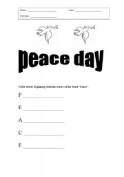 English Worksheet: peace day