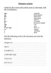 English worksheet: Dictionary practice