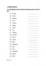 English worksheet: identifying nouns