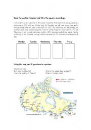 English Worksheet: Weather forecast reading and weather questions