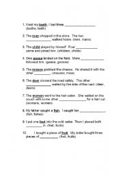 English Worksheet: Irregular plural nouns