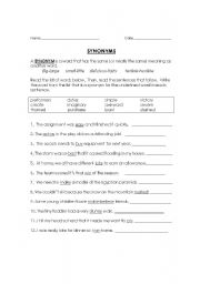 English Worksheet: Synonyms