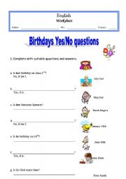 English Worksheet: Birthday