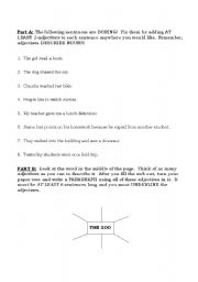 English worksheet: adding adjectives to 