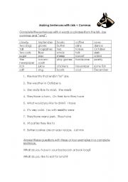 English Worksheet: Comma use in lists