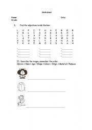 English Worksheet: adjectives