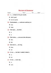 English worksheet: Review of grammar