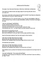 English Worksheet: Goldilocks and the three bears