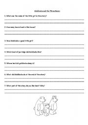 English Worksheet: Goldilocks and the three bears (cont)