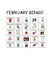 English worksheet: February Bingo Board2