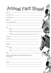 English Worksheet: Animal Fact Sheet