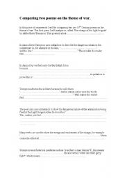 English Worksheet: Writing frame for war poems