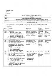 English Worksheet: lesson plan for vacation post card